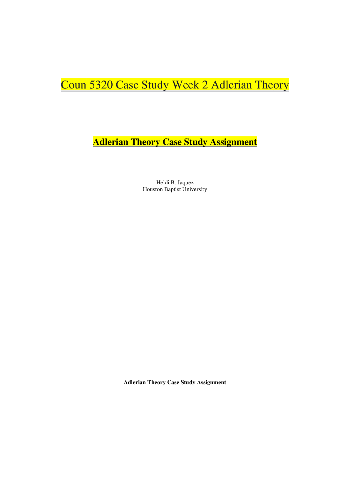 Preview image for COUN 5320 Week 2 Assignment_Case Study Adlerian Theory | COUN5320 Case Study Week 2 Adlerian Theory